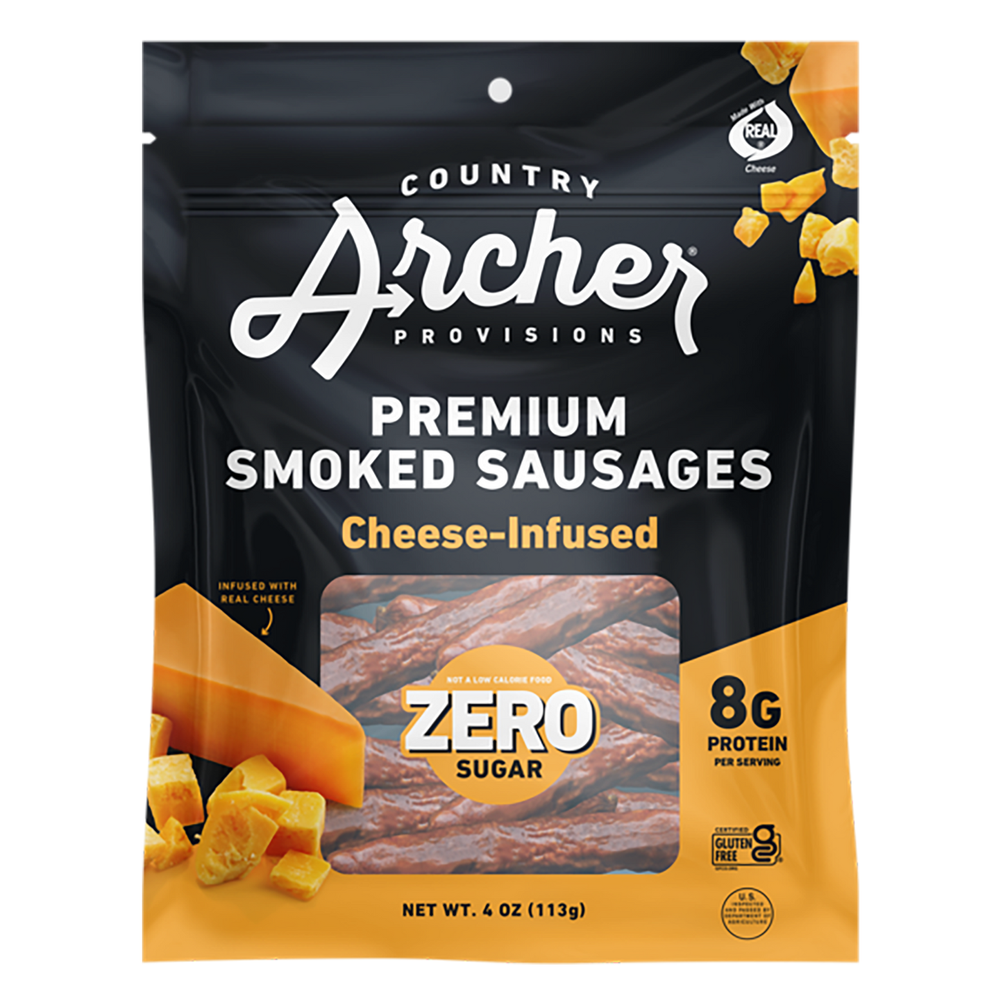 10PK ZERO SUGAR CHEESE-INFUSED SMOKED SAUSAGES DISPLAY