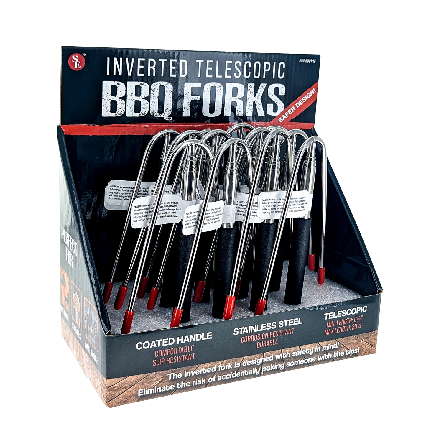 12PC INVERTED TELESCOPIC BBQ FORKS DISPLAY