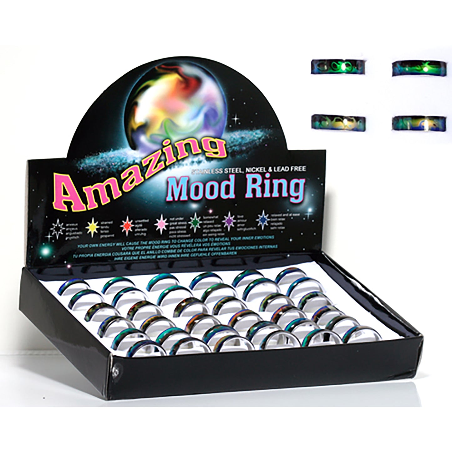 36PC AMAZING MOOD RING DISPLAY